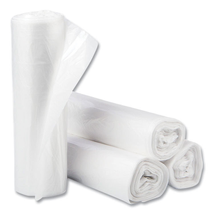 High-Density Commercial Can Liners, 30 gal, 10 mic, 30 x 37 , Clear, Interleaved Roll, 25 Bags/Roll, 20 Rolls/Carton