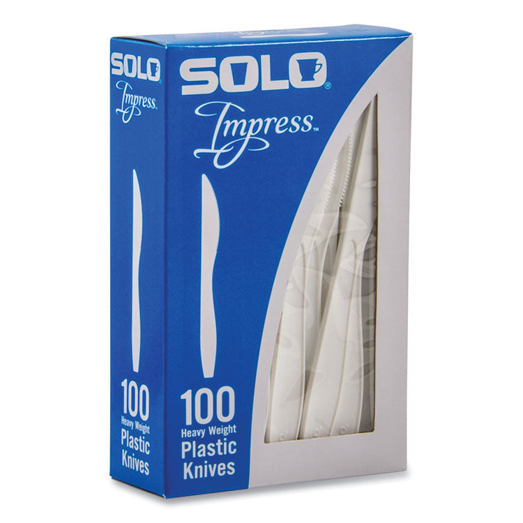 Impress Heavyweight Full-Length Polystyrene Cutlery, Knife, White, 100/Box, 10 Boxes/Carton