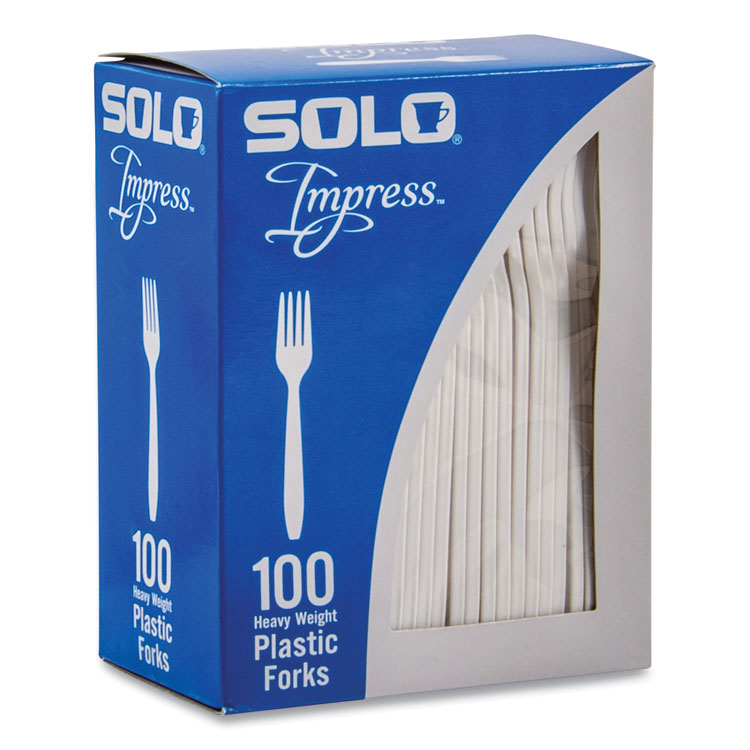 Impress Heavyweight Full-Length Polystyrene Cutlery, Fork, White, 100/Box