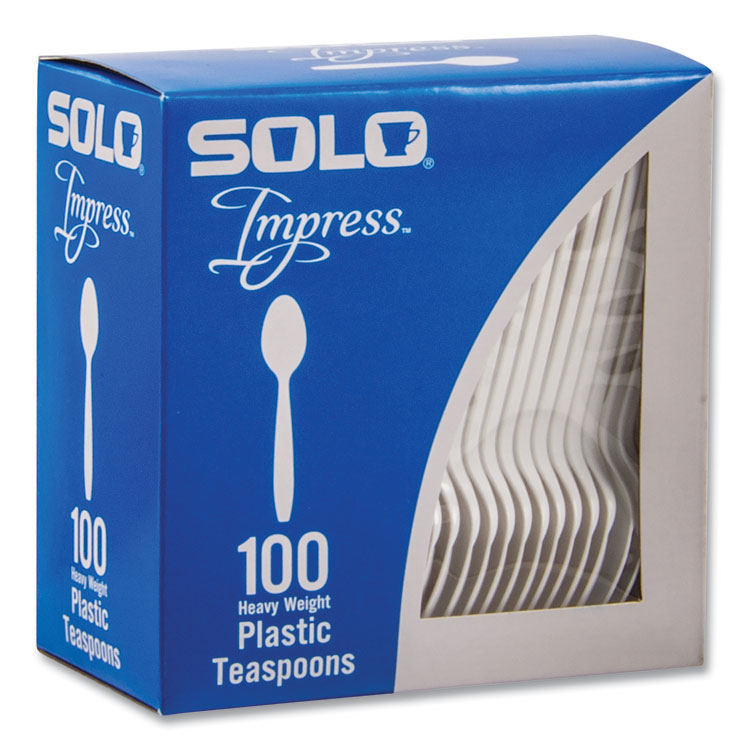 Impress Heavyweight Full-Length Polystyrene Cutlery, Teaspoon, White, 100/Box