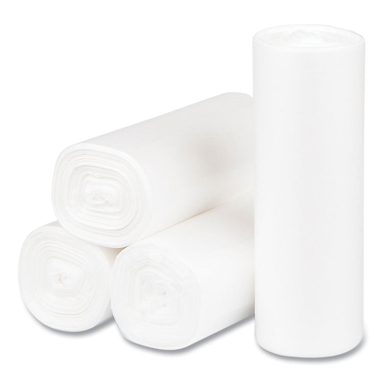 High-Density Commercial Can Liners, 4 gal, 6 mic, 17 x 18 , Clear, Perforated Roll, 50 Bags/Roll, 40 Rolls/Carton