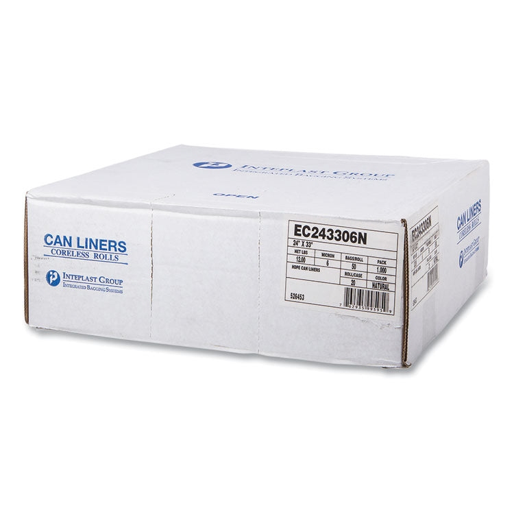 High-Density Commercial Can Liners, 16 gal, 6 mic, 24 x 33 , Natural, Perforated Roll, 50 Bags/Roll, 20 Rolls/Carton