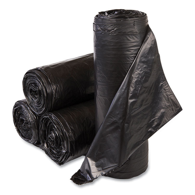 High-Density Commercial Can Liners, 55 gal, 22.1 mic, 36 x 60 , Black, Interleaved Roll, 25 Bags/Roll, 6 Rolls/Carton