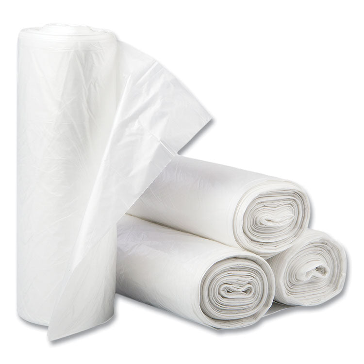 High-Density Commercial Can Liners, 60 gal, 14 mic, 38 x 60 , Clear, Interleaved Roll, 25 Bags/Roll, 8 Rolls/Carton