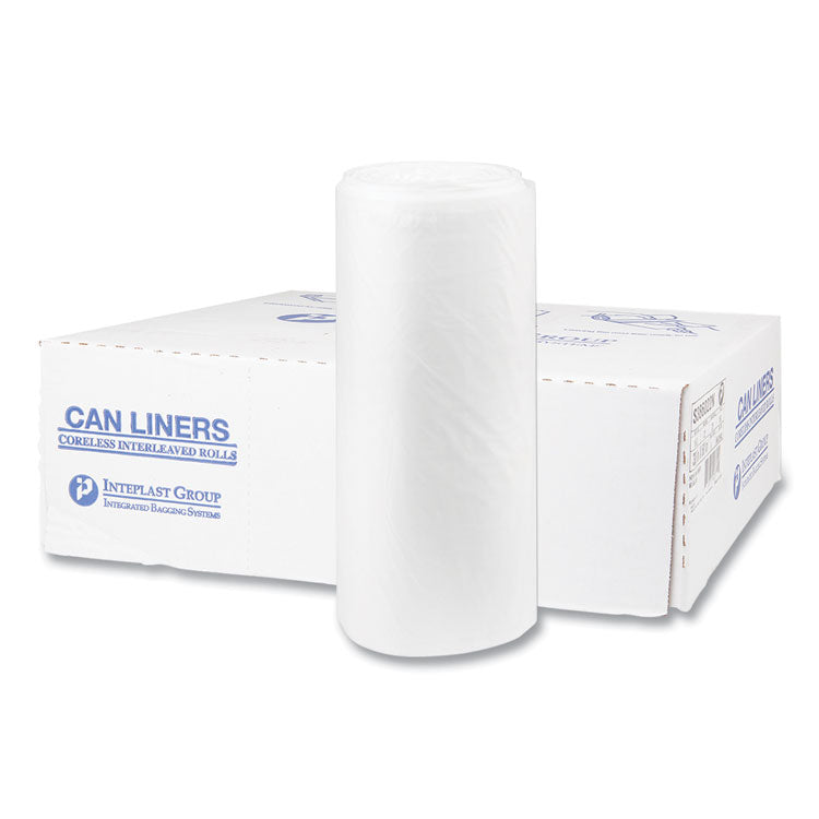 High-Density Commercial Can Liners, 60 gal, 22 mic, 38 x 60 , Clear, Interleaved Roll, 25 Bags/Roll, 6 Rolls/Carton