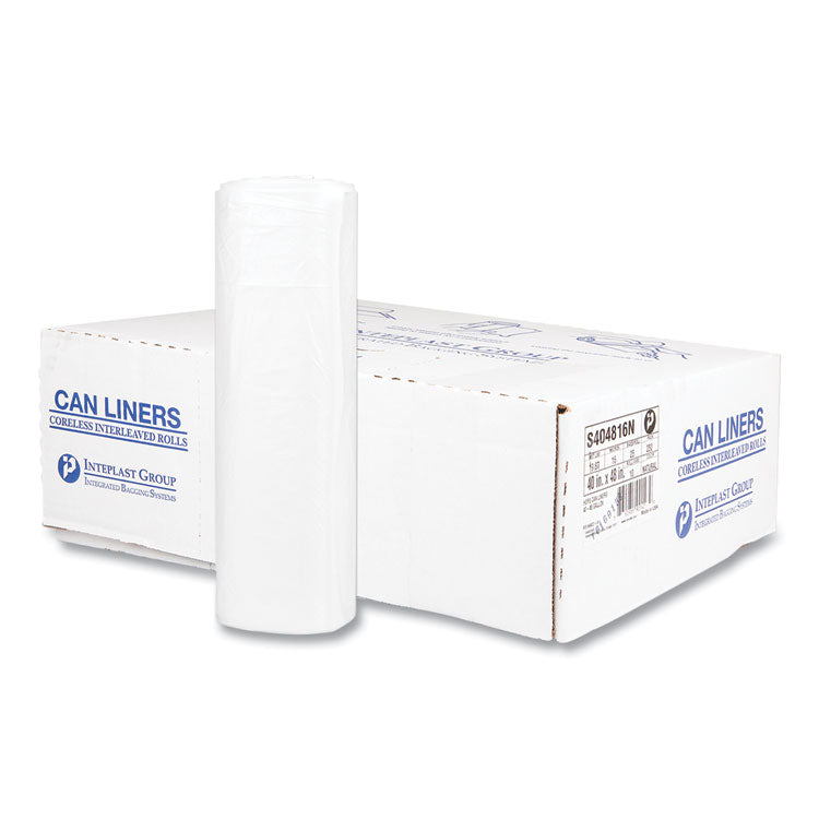 High-Density Commercial Can Liners, 45 gal, 16 mic, 40 x 48 , Clear, Interleaved Roll, 25 Bags/Roll, 10 Rolls/Carton