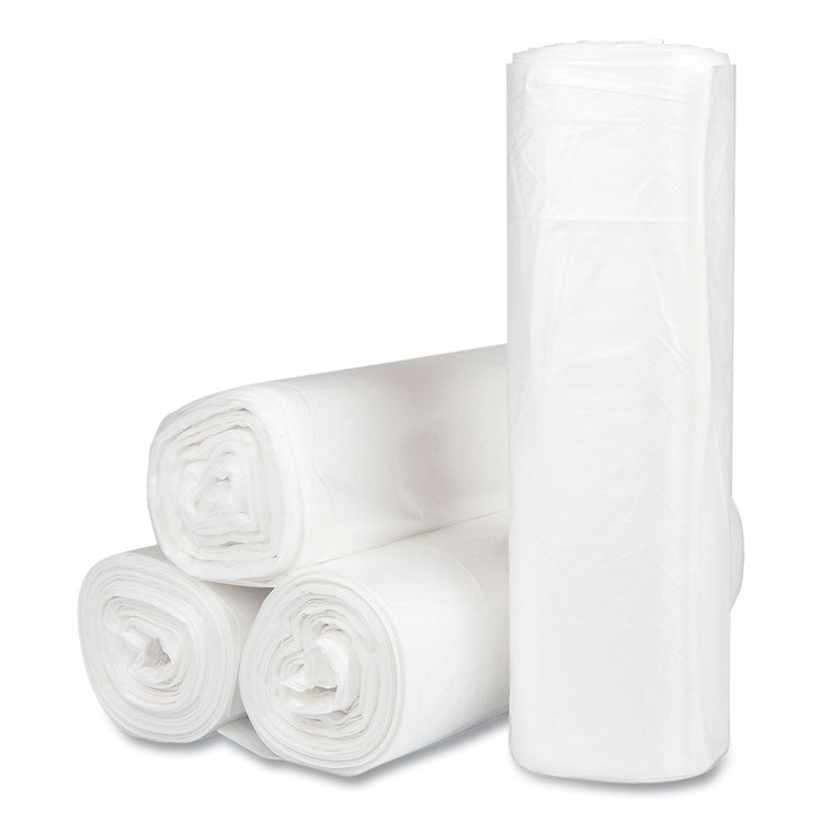 High-Density Commercial Can Liners, 45 gal, 16 mic, 40 x 48 , Clear, Interleaved Roll, 25 Bags/Roll, 10 Rolls/Carton