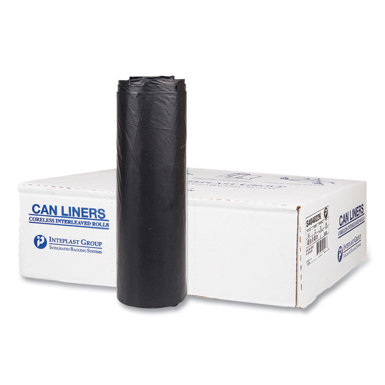 High-Density Commercial Can Liners, 45 gal, 22 mic, 40 x 48 , Black, Interleaved Roll, 25 Bags/Roll, 6 Rolls/Carton