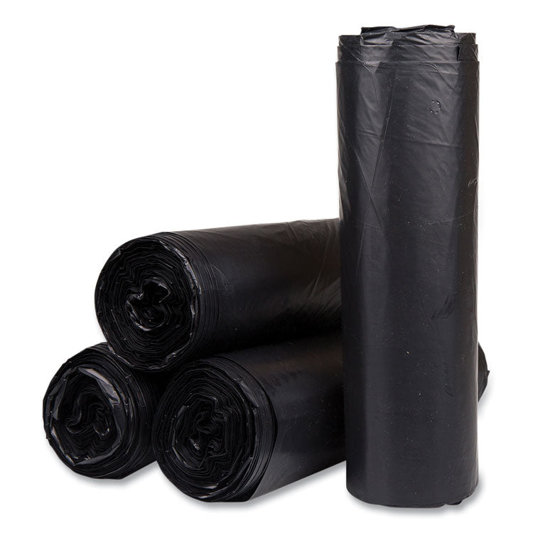 High-Density Commercial Can Liners, 45 gal, 22 mic, 40 x 48 , Black, Interleaved Roll, 25 Bags/Roll, 6 Rolls/Carton