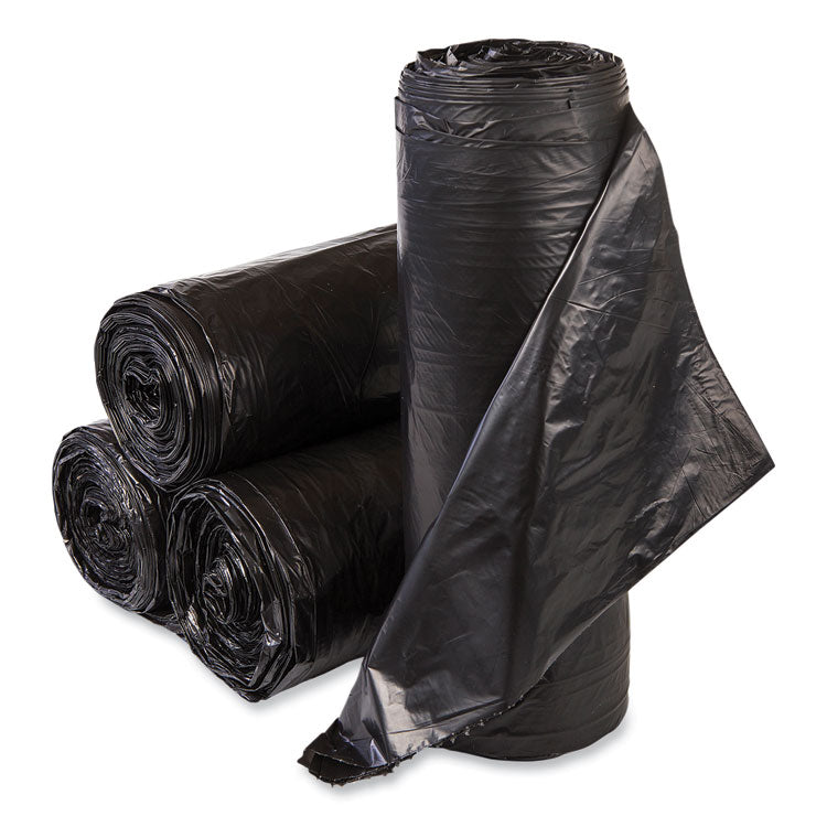 High-Density Commercial Can Liner Value Pack, 60 gal, 19 mic, 38 x 58 , Black, Interleaved Roll, 25 Bags/Roll, 6 Rolls/CT