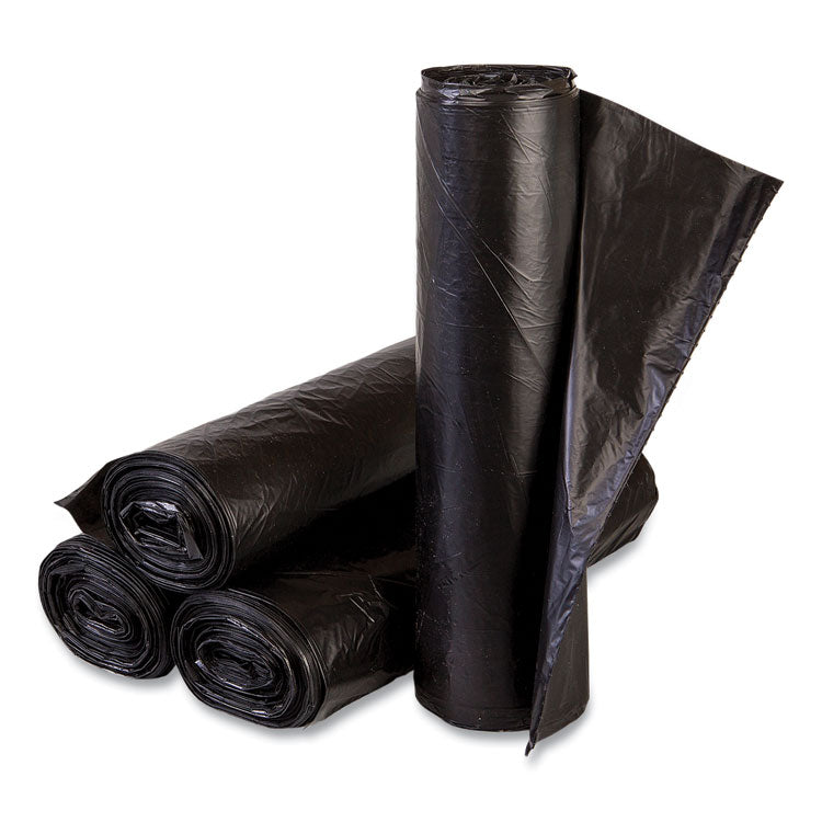 High-Density Commercial Can Liners, 10 gal, 6 mic, 24 x 24 , Black, Perforated Roll, 50 Bags/Roll, 20 Rolls/Carton
