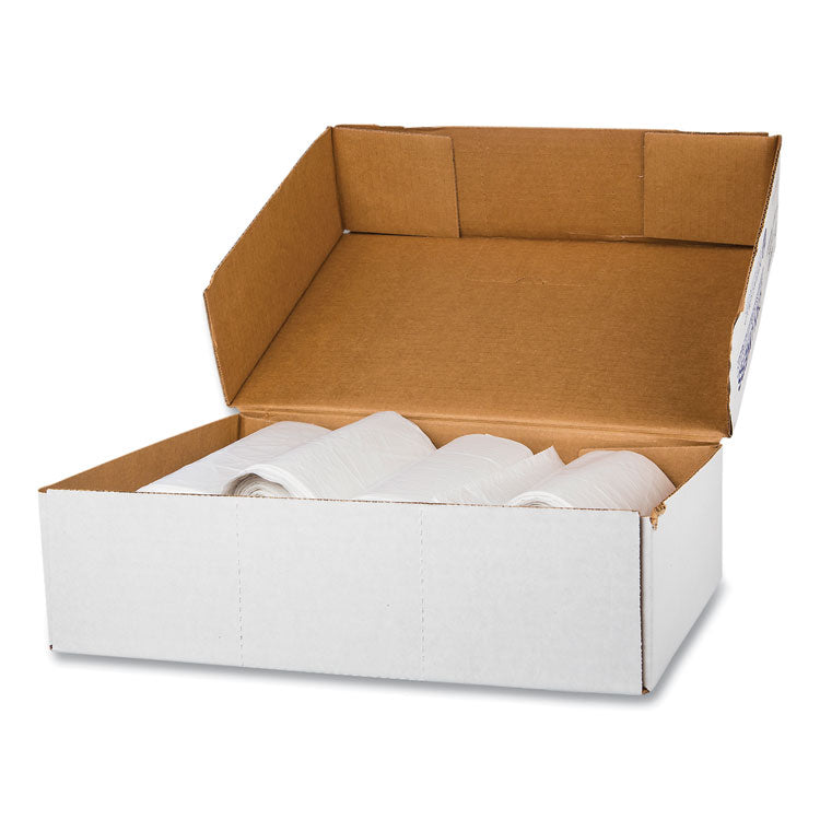 High-Density Commercial Can Liners, 60 gal, 12 mic, 38 x 60 , Clear, Interleaved Roll, 25 Bags/Roll, 8 Rolls/Carton