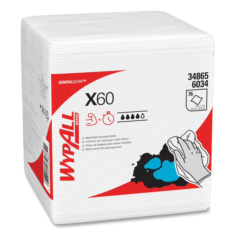 General Clean X60 Cloths, 1/4 Fold, 12.5 x 13, White, 76/Box, 12 Boxes/Carton