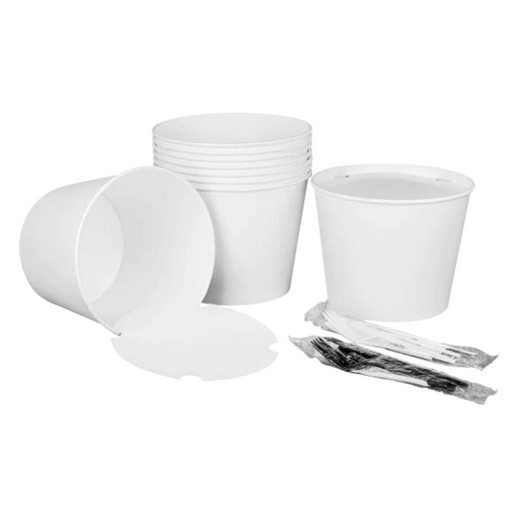 Food Bucket with Lid, 130 oz, 8.46 Dia x 6.6 h, White, Paper, 150/Carton