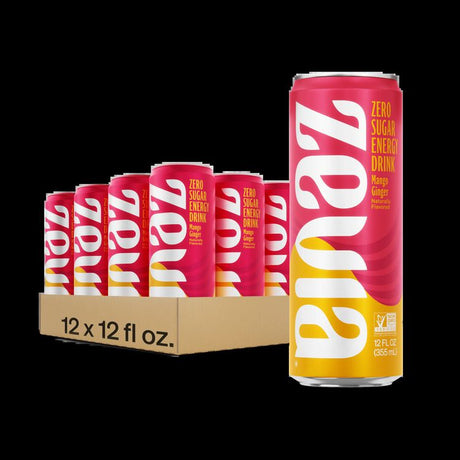 Zero Sugar Naturally Sweetened Energy Drink, Mango Ginger, 12 oz Can, 12/Carton