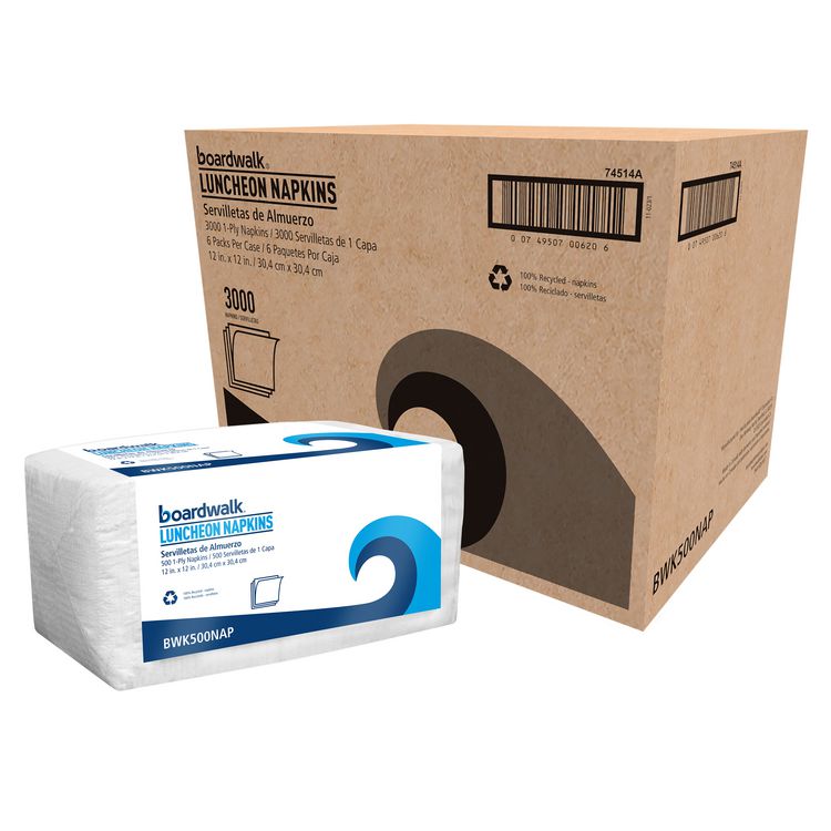 1/4-Fold Lunch Napkins, 1-Ply, 12 x 12 , White, 500/Pack, 6 Packs/Carton