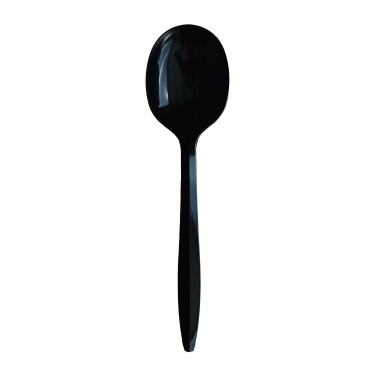 Mediumweight Wrapped Polypropylene Cutlery, Soup Spoon, Black, 1,000/Carton
