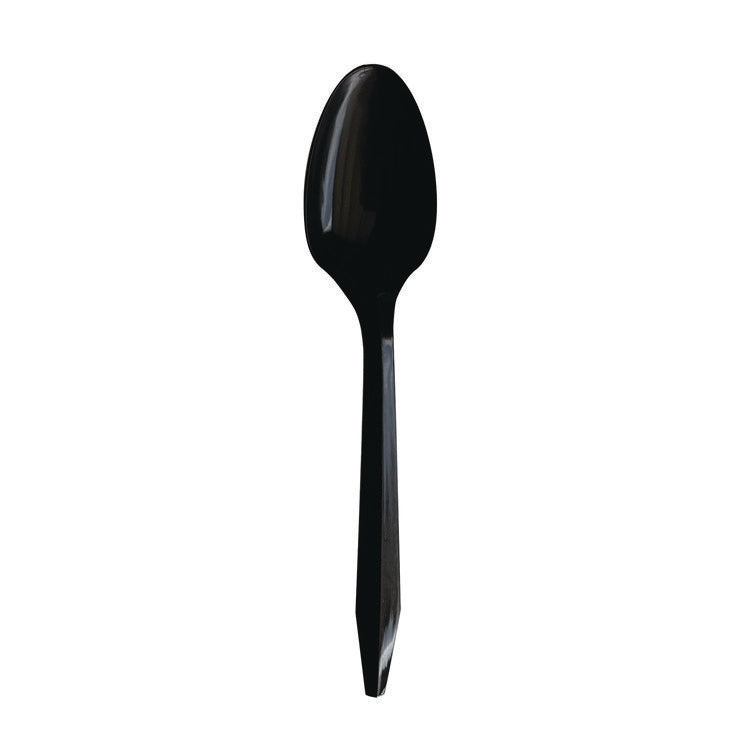 Mediumweight Polypropylene Cutlery, Teaspoon, Black, 1,000/Carton