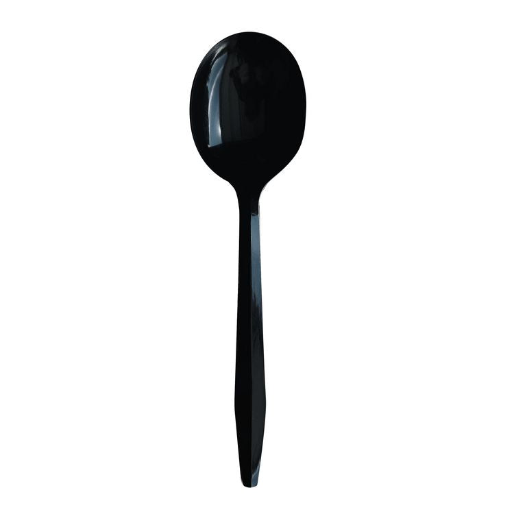 Heavyweight Polypropylene Cutlery, Soup Spoon, Black, 1,000/Carton