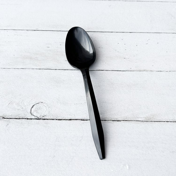 Mediumweight Polypropylene Cutlery, Teaspoon, Black, 1,000/Carton