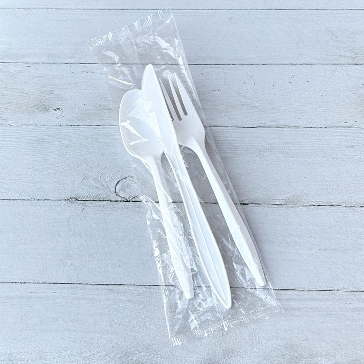 Three-Piece Cutlery Kit, Fork/Knife/Teaspoon, Mediumweight, White, 250/Carton