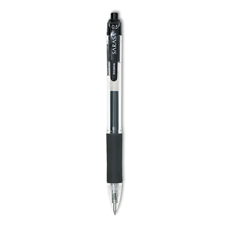 Sarasa Dry Gel X20 Gel Pen, Retractable, Fine 0.5 mm, Black Ink, Clear/Black Barrel, 12/Pack