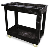 Service/Utility Carts, Plastic, 2 Shelves, 500 lb Capacity, 34.13" x 17.38" x 32.38", Black