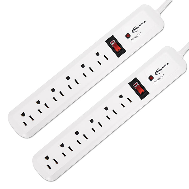 Surge Protector, 6 AC Outlets, 4 ft Cord, 540 J, White, 2/Pack