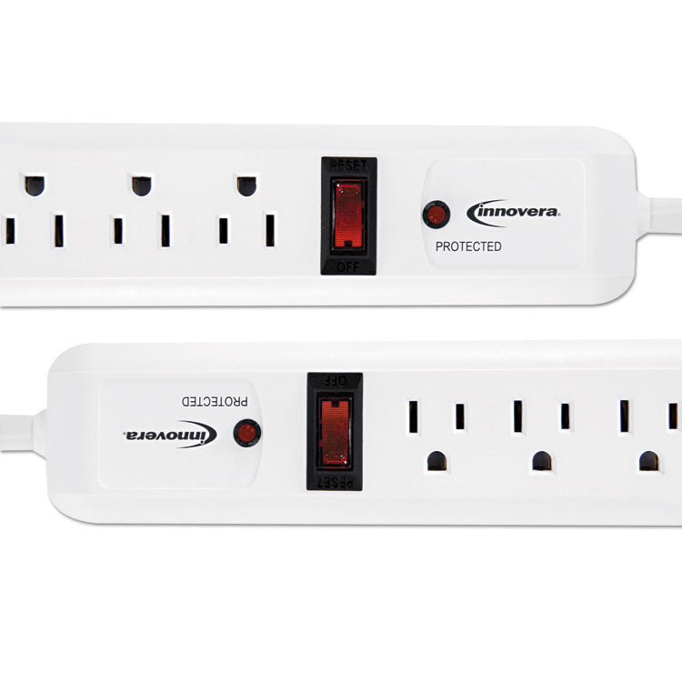 Surge Protector, 6 AC Outlets, 4 ft Cord, 540 J, White, 2/Pack