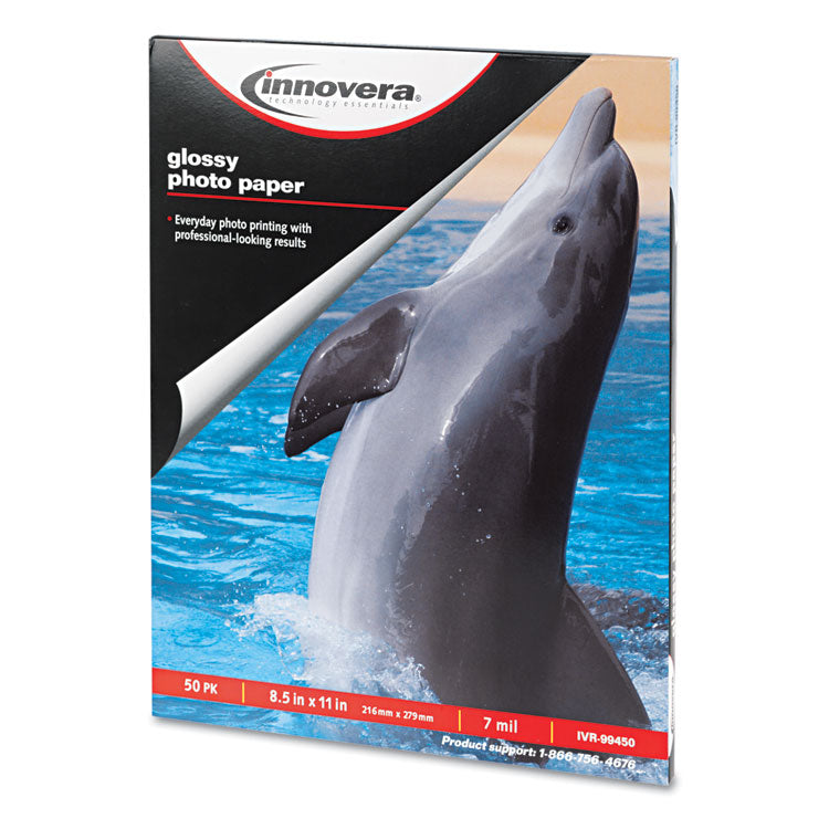 Glossy Photo Paper, 7 mil, 8.5 x 11, Glossy White, 50/Pack