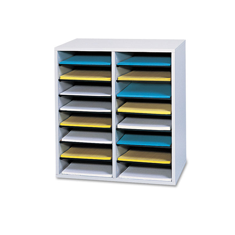 Wood/Laminate Literature/CD Sorter, 16 Compartments, 19.5 x 11.75 x 21, Gray Wood Wood/Laminate Literature/CD Sorter, 16 Compartments, 19.5 x 11.75 x 21, Gray Wood