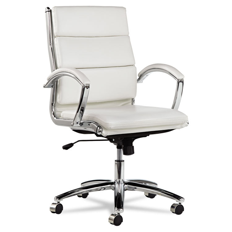 Alera Neratoli Mid-Back Slim Profile Chair, Faux Leather, Up to 275 lb, 18.3" to 21.85" Seat Height, White Seat/Back, Chrome