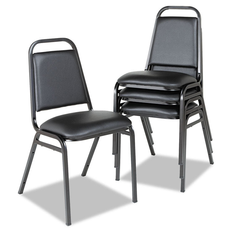 Padded Steel Stacking Chair, Supports Up to 250 lb, 18.5" Seat Height, Black Seat, Black Back, Black Base, 4/Carton