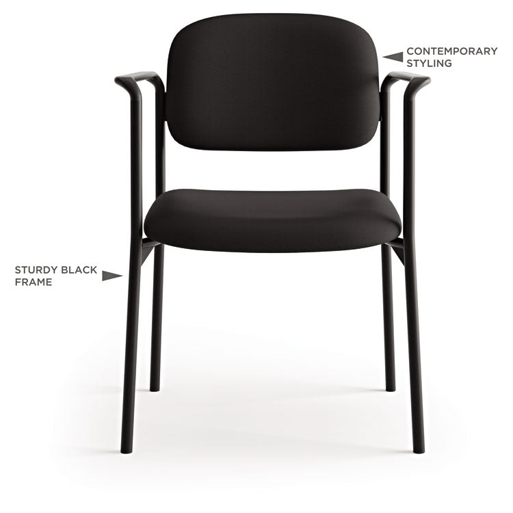 VL616 Stacking Guest Chair with Arms, Fabric Upholstery, 23.25" x 21" x 32.75", Charcoal Seat, Charcoal Back, Black Base