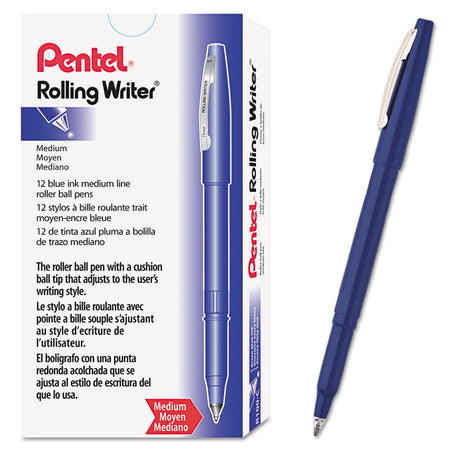 Rolling Writer Roller Ball Pen, Stick, Medium 0.8 mm, Blue Ink, Blue Barrel, Dozen