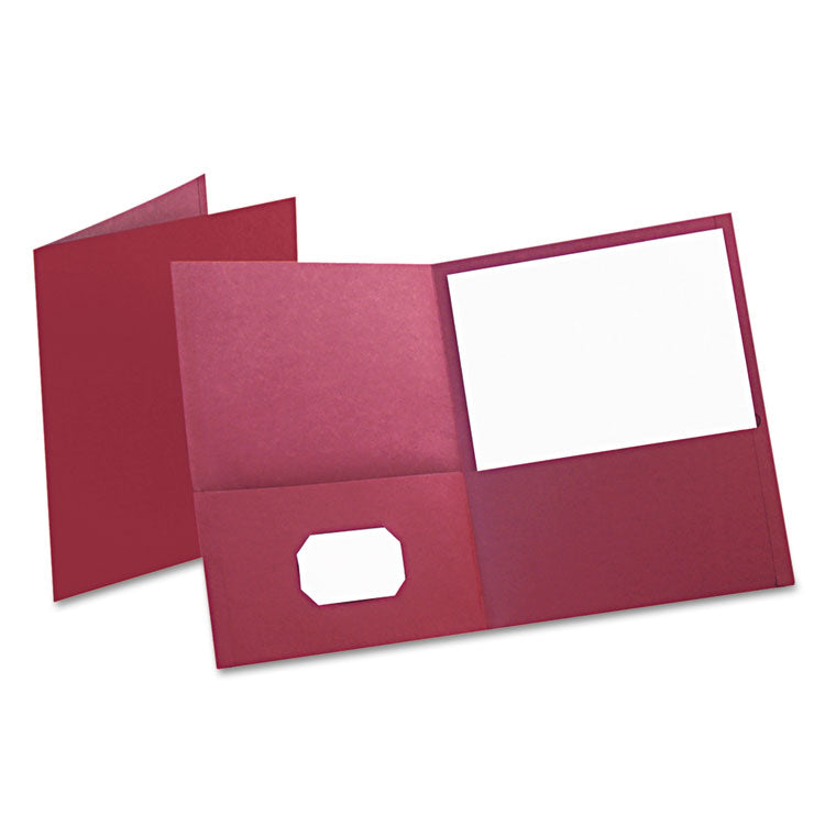 Twin-Pocket Folder, Embossed Leather Grain Paper, 0.5" Capacity, 11 x 8.5, Burgundy, 25/Box