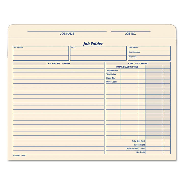 Job Folder, Straight Tabs, Letter Size, Manila, 20/Pack