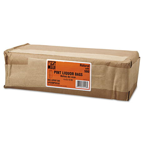 Grocery Pint-Sized Paper Bags for Liquor Takeout, 35 lb Capacity, 3.75  x 2.25  x 11.25 , Kraft, 500 Bags