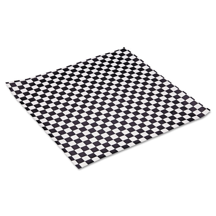 Grease-Resistant Paper Wraps and Liners, 12 x 12, Black Check, 1,000/Box, 5 Boxes/Carton