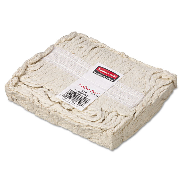 Economy Cut-End Cotton Wet Mop Head, 16oz, 1" Band, White, 12/Carton