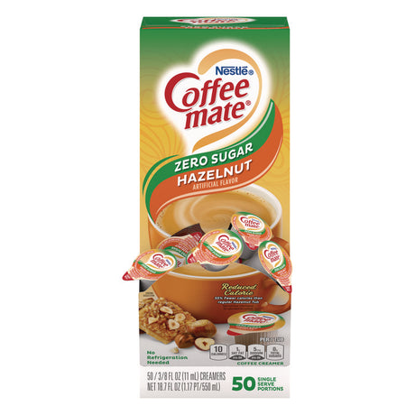 Liquid Coffee Creamer, Zero Sugar Hazelnut, 0.38 oz Mini Cups, 50/Box, 4 Boxes/Carton