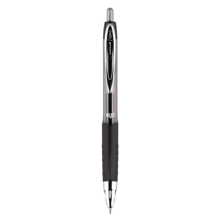 Signo 207 Gel Pen, Retractable, Medium 0.7 mm, Black Ink, Smoke/Black Barrel, Dozen