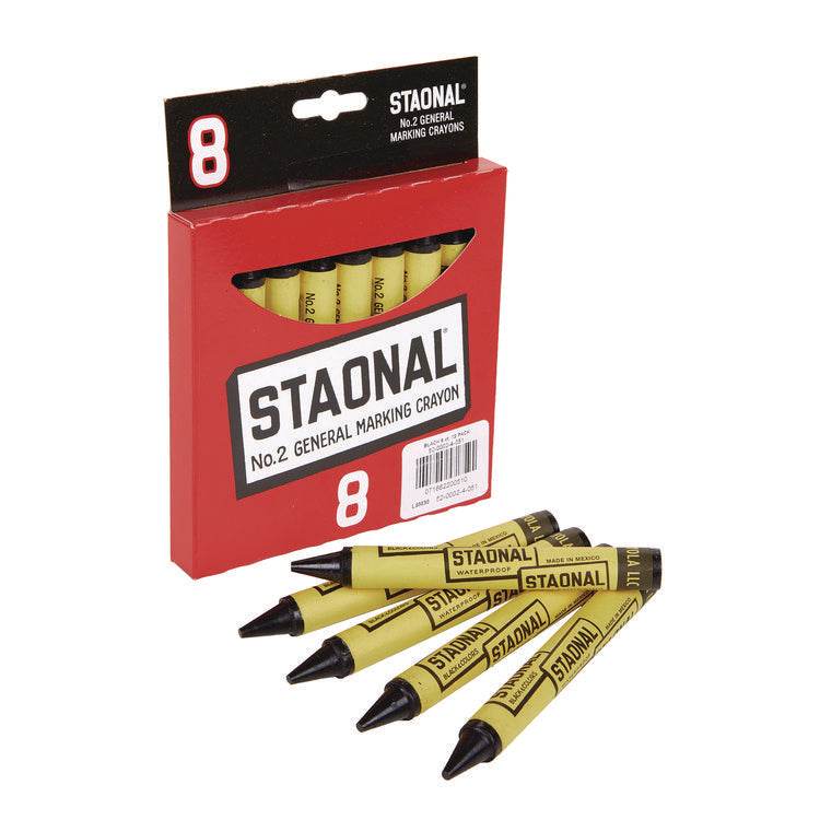 Staonal Marking Crayons, Black, 8/Box