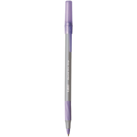 Round Stic Grip Xtra Comfort Ballpoint Pen, Easy-Glide, Stick, Medium 1.2 mm, Purple Ink, Gray/Purple Barrel, Dozen