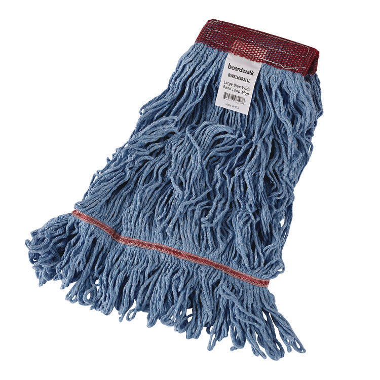 Cotton Mop Heads, Cotton/Synthetic, Large, Looped End, Wideband, Blue, 12/CT