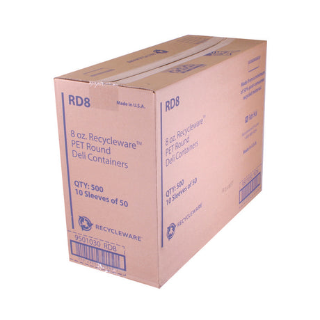 Recycleware Round Deli Container, 8 oz, 4.6  Diameter x 1.7  h, Clear, Plastic, 500/Carton