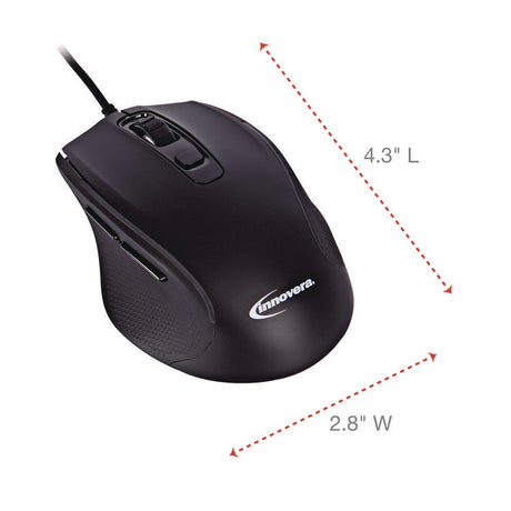 Full-Size Wired Optical Mouse, USB 2.0, Right Hand Use, Black