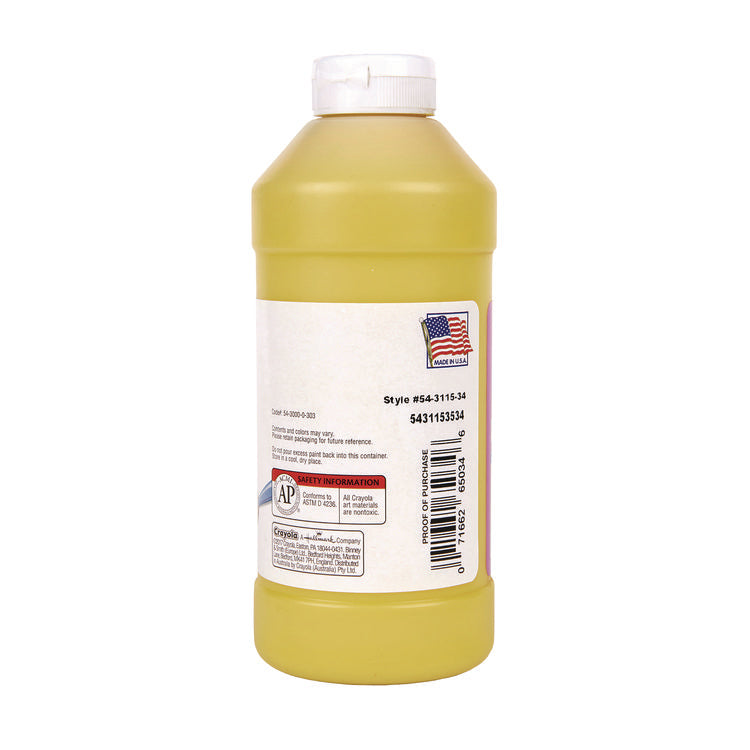 Artista II Washable Tempera Paint, Yellow, 16 oz Bottle