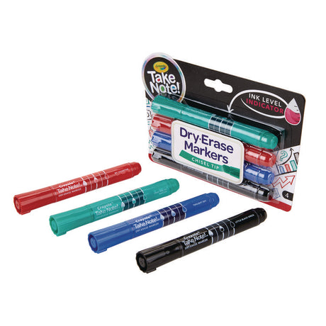 Take Note Dry Erase Markers, Chisel Tip, Assorted Colors, 4/Set