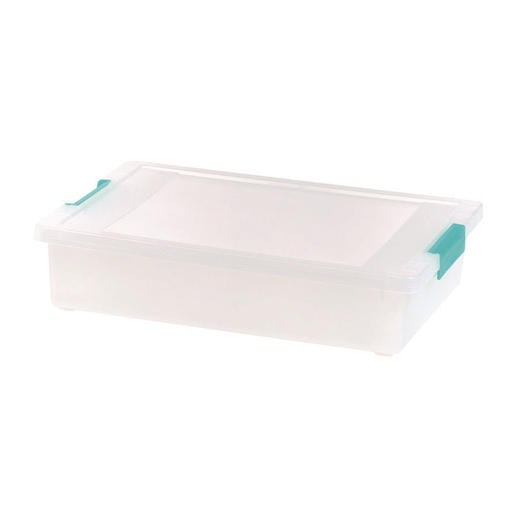 Latch Lid Storage Box, 2.3 gal, 14 x 11 x 3.5, Clear Bin/Seafoam Latches